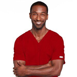 Core Stretch by Cherokee Workwear Unisex V-Neck Solid Top Red